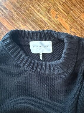 Womens Black Crewneck Cotton Sweater